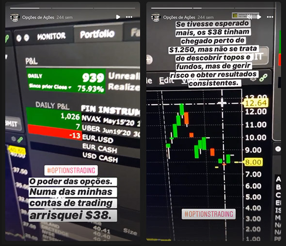 Instastory de Opções de Ações da $NVAX no Investir na Bolsa